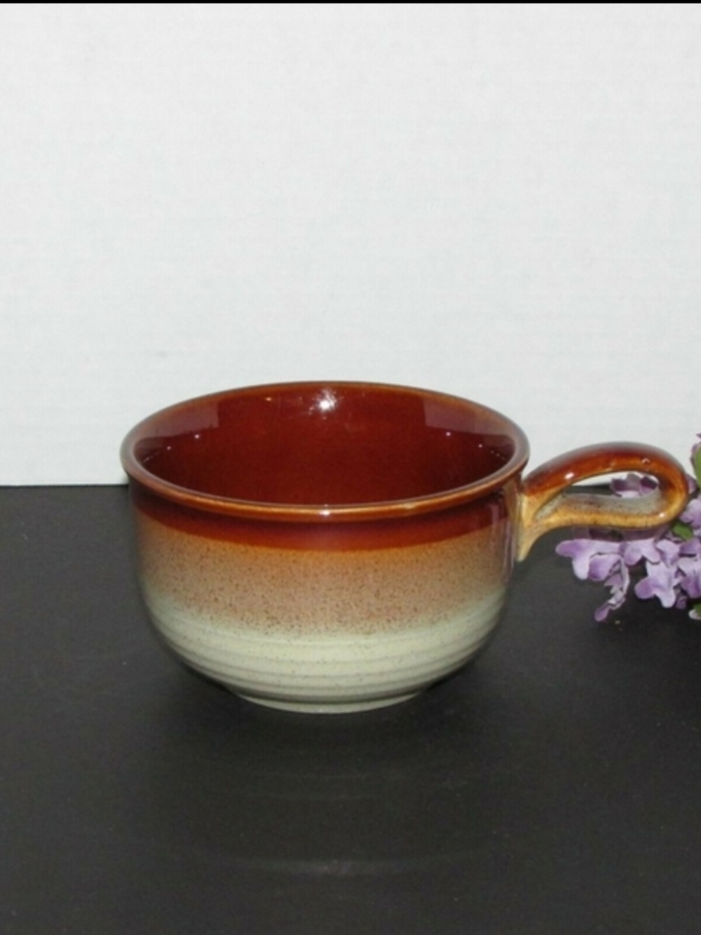 Rustic Stoneware Soup Chili Bowl Loop Handle Individual Casserole Vintage